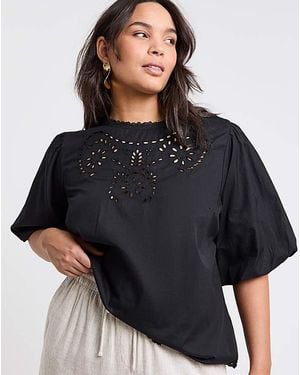 Simply Be Broderie Puff Sleeve Blouse - Black