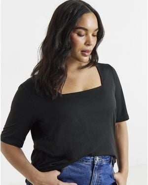 Simply Be Half Sleeve Square Neck Top - Black