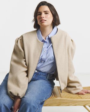 Simply Be Neutral Bubble Hem Round Collar Jacket - Natural