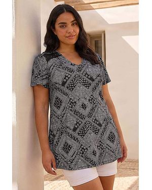 Roman Curve Patchwork Print Lace Top - Grey