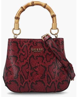 Guess Small Eire Python Bucket Bag - Red