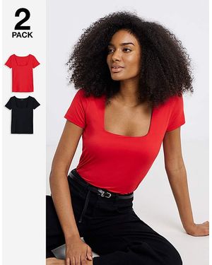 Simply Be 2 Pack Soft Touch Square Neck Tops - Red
