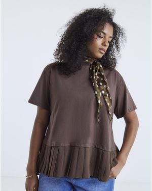 Simply Be Tee With Woven Back - Brown