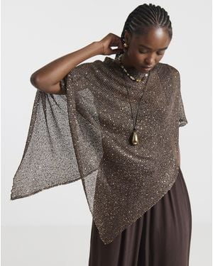 Simply Be Sequin Knitted Slouchy Poncho - Brown