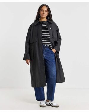 Simply Be Premium Wax Look Rain Coat - Blue