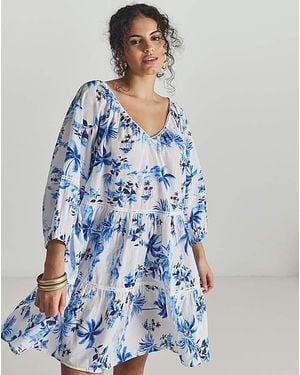 Figleaves Lisbon Tiered Mini Beach Dress - Blue