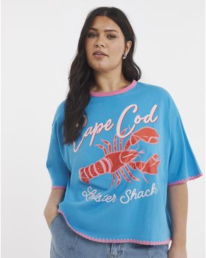 Simply Be Cape Cod Lobster Graphic T-Shirt - Blue