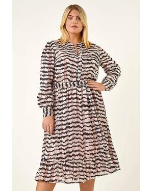 Roman Curve Animal Print Midi Dress - White
