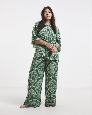 Joanna Hope Wide Leg Printed Trousers - Green