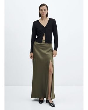 Mango Split Satin Maxi Skirt - Green
