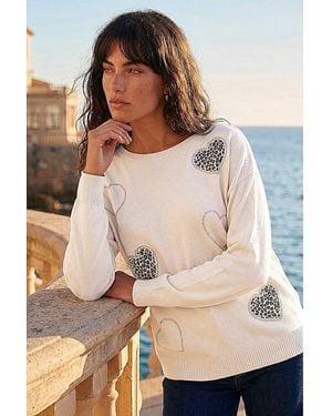 Roman Roman Animal Heart Print Knit Jumper - Natural