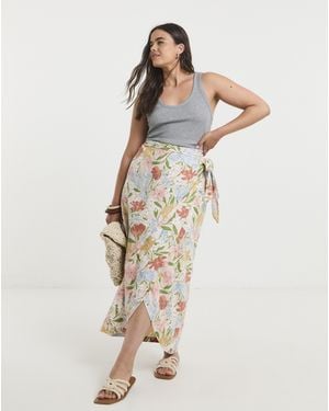 Simply Be Linen Blend Wrap Midaxi Skirt - Natural