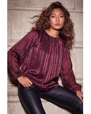 Roman Roman Satin Stripe Pleated Top - Red