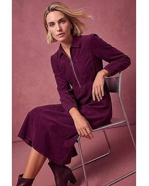 Roman Roman Corduroy Zip Detail Midi Dress - Purple
