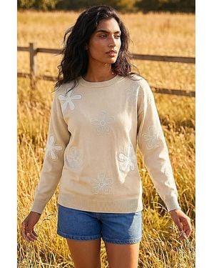 Roman Roman Soft Floral Embroidered Jumper - Natural