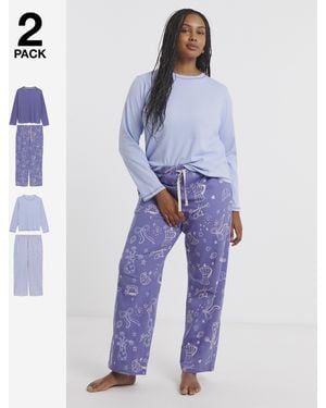 Simply Be Breakfast Club Ribbed 2 Pack Pj Sets - Blue