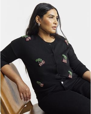 Simply Be Embellished Cherry Cardigan - Black