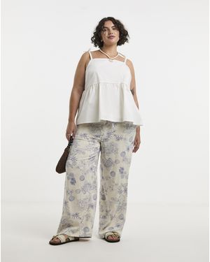 Simply Be Tie Waist Wide Leg Linen Mix Trousers - White