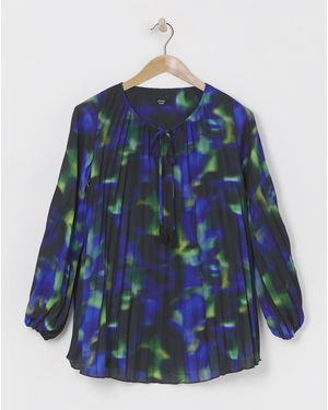 Joanna Hope Pleated Keyhole Blouse - Blue