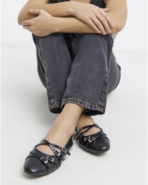 Simply Be Multi Buckle Ballerinas Wide Fit - Grey
