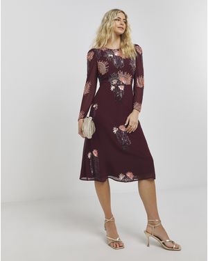 Joanna Hope Deco Beaded Dress - Red