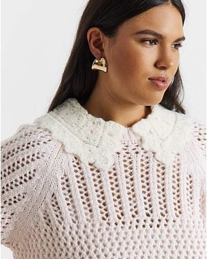 Simply Be Collared Pointelle Knitted Top - Pink