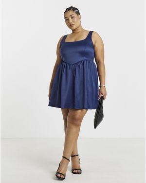 Simply Be Satin Angled Waist Dress - Blue