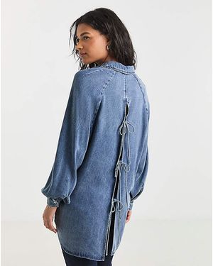 Simply Be Sbe Open Back Denim Shirt - Blue