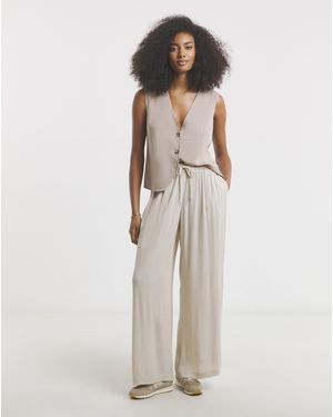 Simply Be Crinkle Wide Leg Trousers - Natural