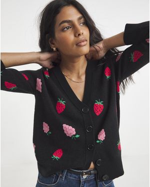 Simply Be Fruit Print Boxy Cardigan - Black