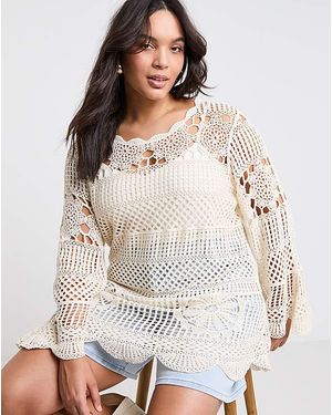 Simply Be Crochet Smock Tunic - White