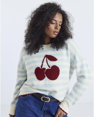 Simply Be Cherry Stripe Jumper - Grey