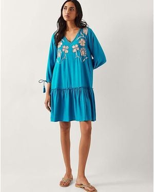 Monsoon Tracy Floral Embellished Kaftan - Blue