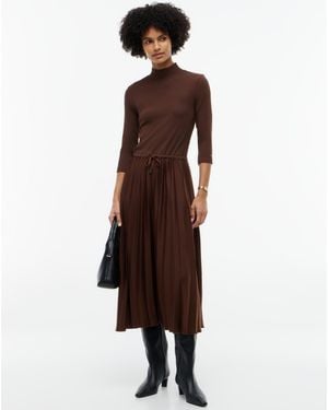 Tommy Hilfiger Slim Rib Mix Midi Dress - Brown