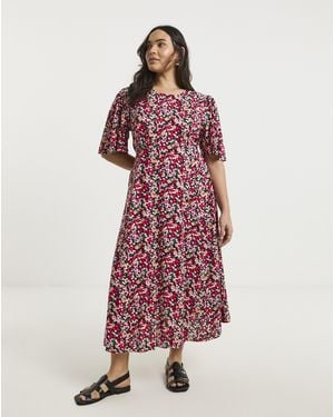 Simply Be Ditsy Floral Print Midi Dress - Red
