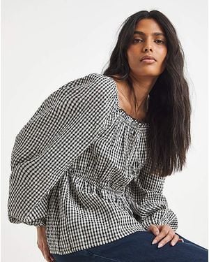 Simply Be Seersucker Square Neck Blouse - Grey