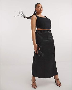 Simply Be Satin Cargo Midaxi Skirt - Black