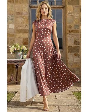 Roman Roman Polka Dot Boat Neck Dress - Brown
