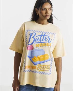 Simply Be Butter Graphic Oversized T-Shirt - Blue