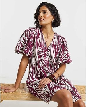 Simply Be Printed Linen Button Up Shift Dress - Multicolour