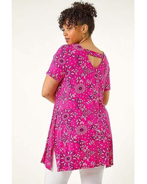 Roman Curve Paisley Print Bar Back Top - Pink