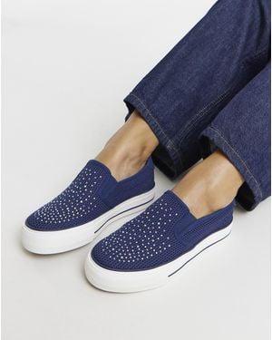 Simply Be Slip On Canvas Trainer Extra Wide - Blue