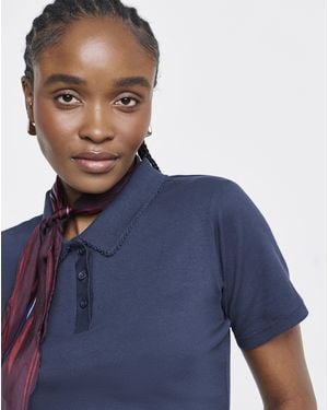 Simply Be Short Sleeve Rib Polo Top - Blue