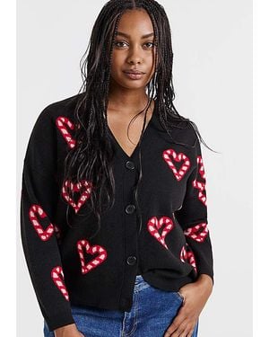 Simply Be Candy Cane Hearts Christmas Cardigan - Black