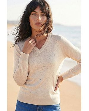 Roman Roman V-Neck Star Hotfix Jumper - Natural