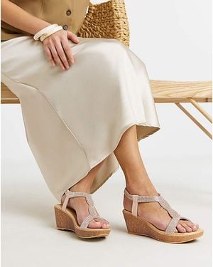 JD Williams Sparkly T Bar Wedge Sandal Wide - White