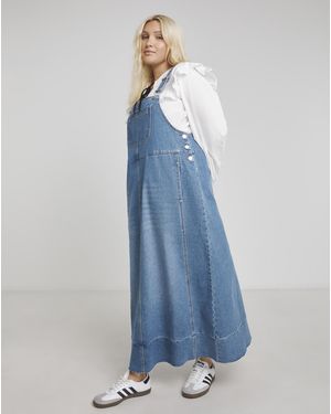 Simply Be Denim Dungaree Dress - Blue