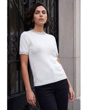 Roman Roman Embellish Trim Knitted Top - Black
