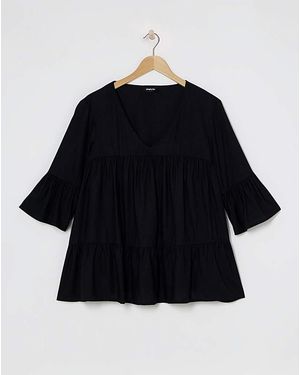 Simply Be Viscose V Neck Smock Blouse - Black