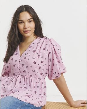 Simply Be Button Through Peplum Blouse - Pink